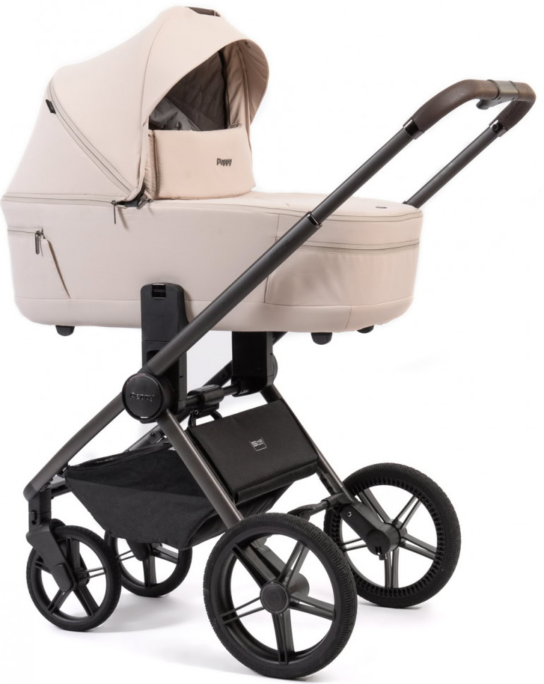 Детская коляска Peppy Monaco Thermo 4 в 1 с автокреслом Jet Beige и базой Beige (молочный), рама серо-коричневая