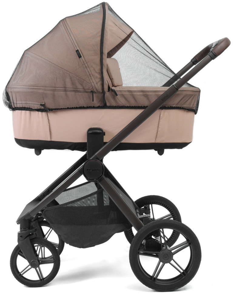 Детская коляска Peppy Soho 3 в 1 с автокреслом Verona Black Rose (пыльная роза), рама серо-бежевый