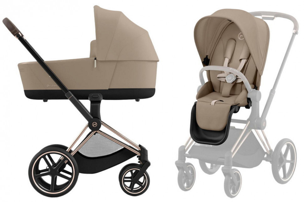 Коляска 3 в 1 Cybex Priam IV Rosegold complete и автокресло Cloud T i-Size Cozy Beige Plus Cozy Beige