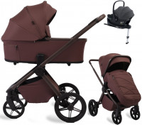 Детская коляска Peppy Monaco Plus 4 в 1 с автокреслом Jovikids Aria Black и базой Burgundy (винный), рама коричневая