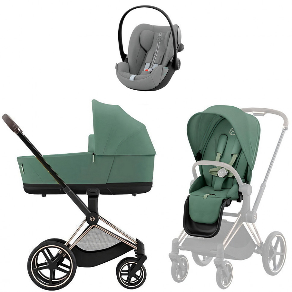 Коляска Cybex Priam IV Rosegold complete Cloud G3 Stone Grey Plus Base G3 4 в 1 Leaf Green