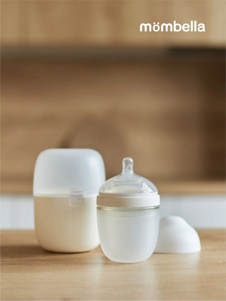 Антиколиковая бутылочка Mombella Wide Neck, широкая, 210 мл, силиконовая белая