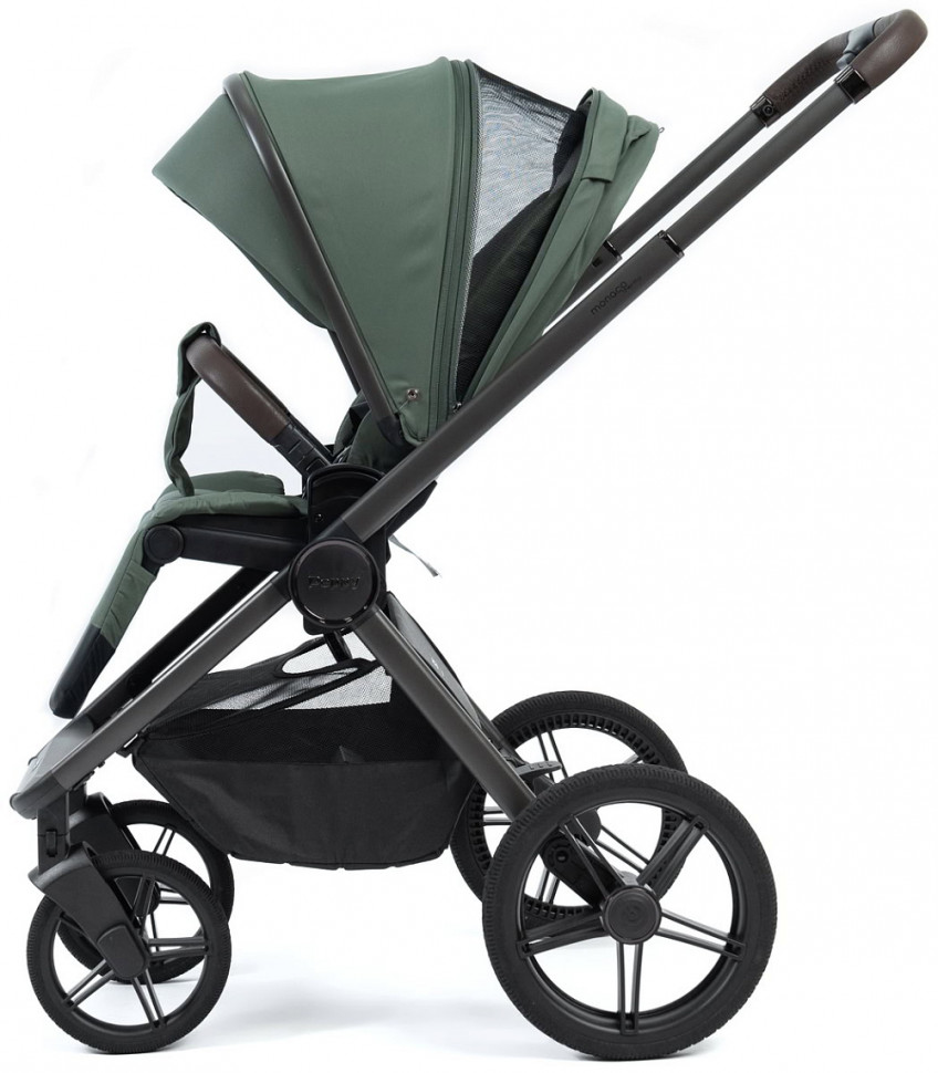 Детская коляска Peppy Monaco Thermo 4 в 1 с автокреслом Welldon Crown 2 Beige и базой Green (зеленый), рама серо-коричневая