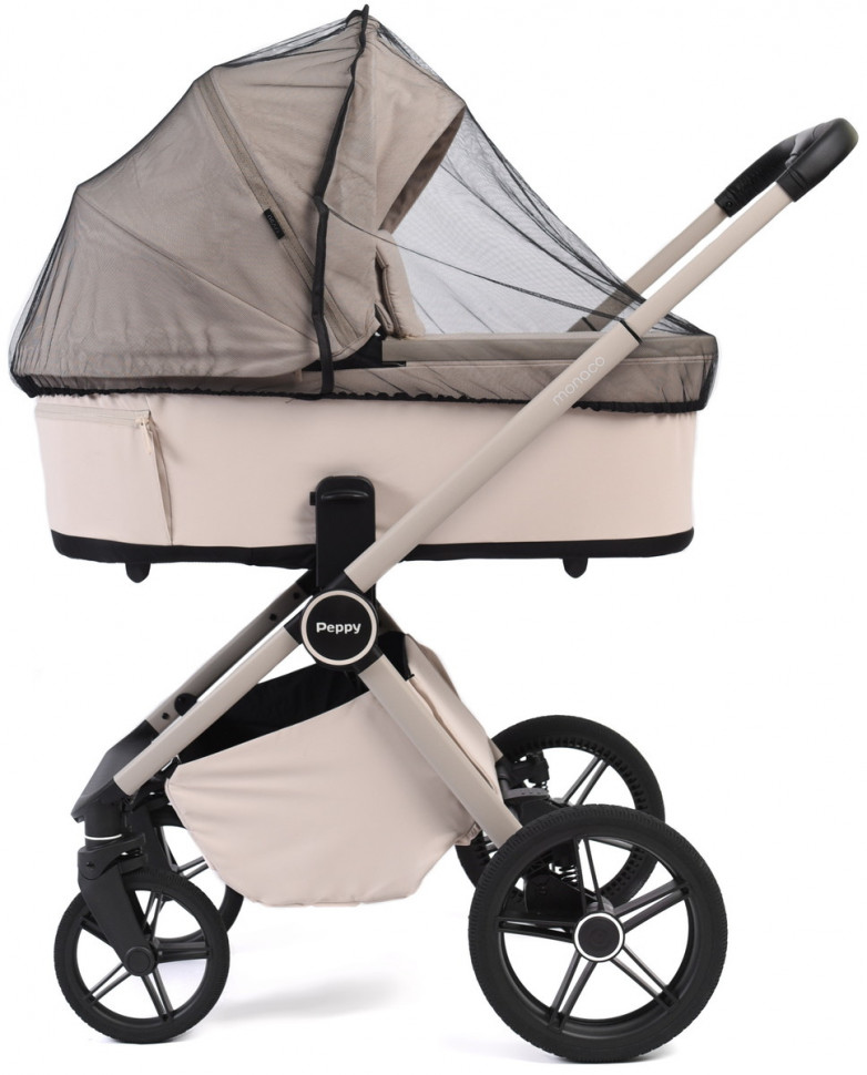 Детская коляска Peppy Monaco Plus 4 в 1 с автокреслом Verona Brown и базой Cream (кремовый), рама бежевая