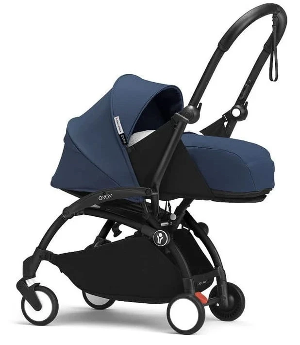 Коляска для новорожденных Stokke YOYO3 Newborn Pack 0+ рама чёрная Black Air France Blue