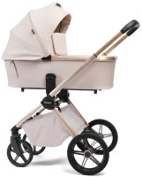 Детская коляска Peppy Monaco Plus 4 в 1 с автокреслом Jovikids Aria Black и базой Beige (бежевый), рама беж, шлифованный алюминий