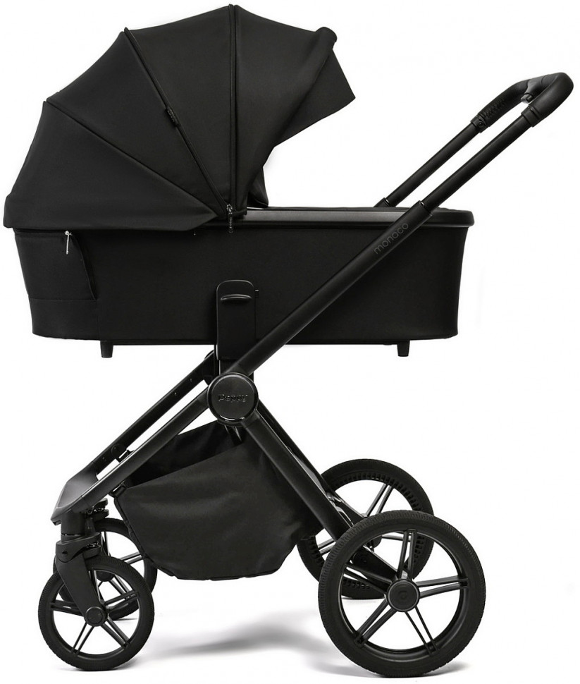 Детская коляска Peppy Monaco Plus 4 в 1 с автокреслом Jovikids Aria Black и базой Black (черный), рама черная