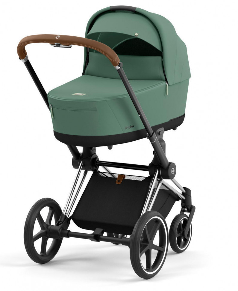 Коляска 3 в 1 Cybex Priam IV Chrome Brown complete и автокресло Aton B2 i-Size Bay Blue Leaf Green