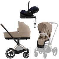 Коляска Cybex Priam IV Rosegold complete Cloud G Ocean Blue Plus Base G3 4 в 1 Cozy Beige
