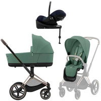Коляска Cybex Priam IV Rosegold complete Cloud G Ocean Blue Plus Base G3 4 в 1 Leaf Green